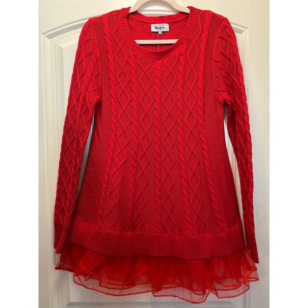NWT Military Hippie Women’s Crew Neck Long Sleeve Ruffles Sweater Size L/XL Red